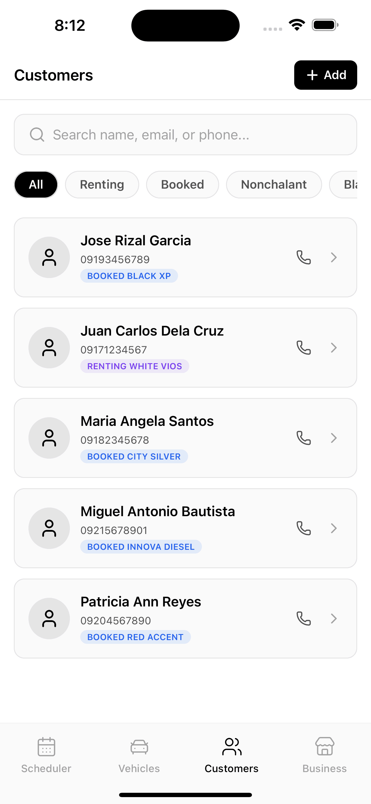 Customers Mobile Interface