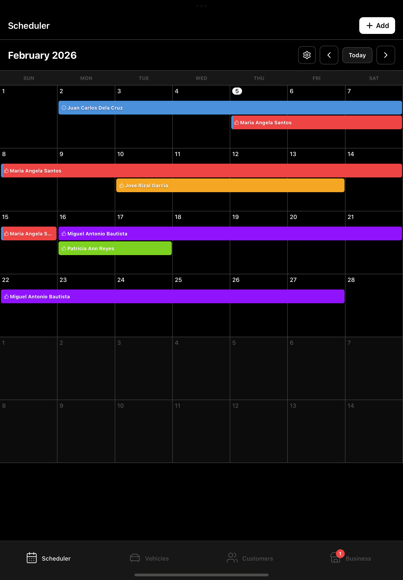 Scheduler Interface (iPad)