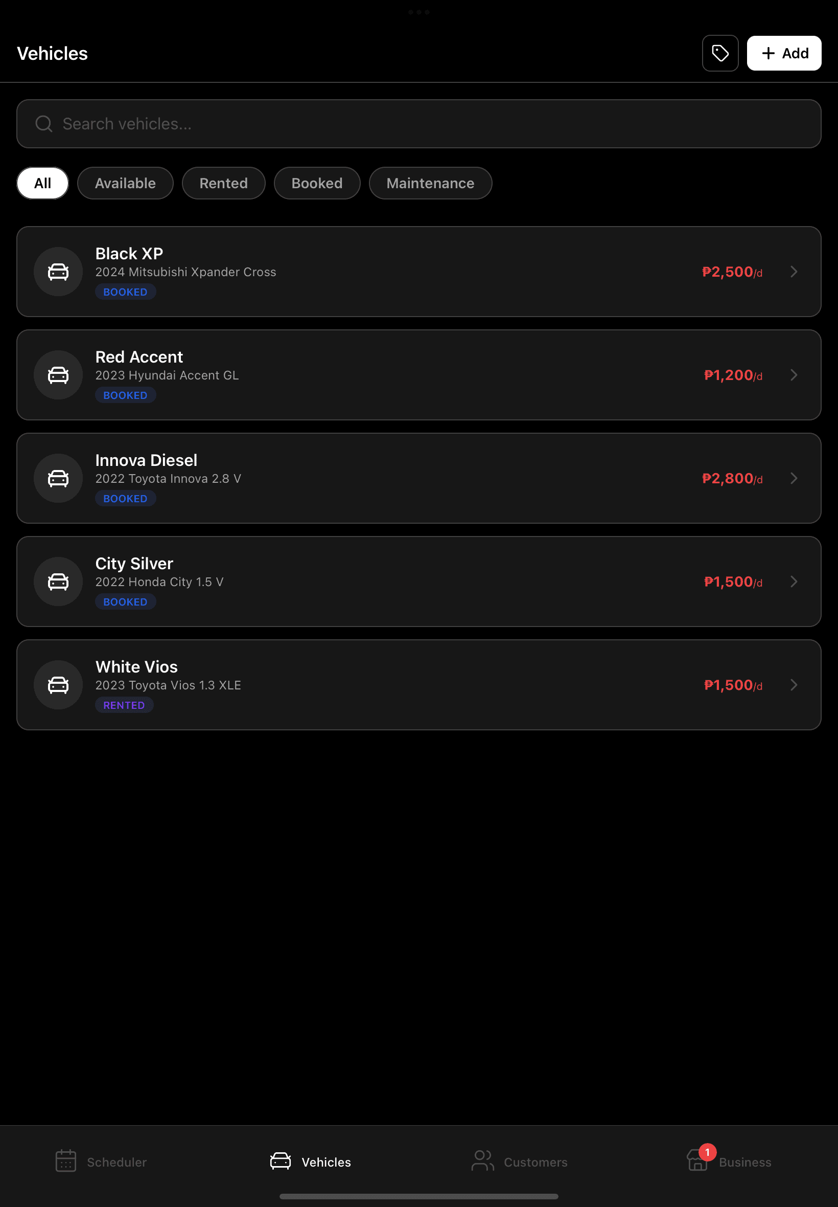 Vehicles Interface (iPad)
