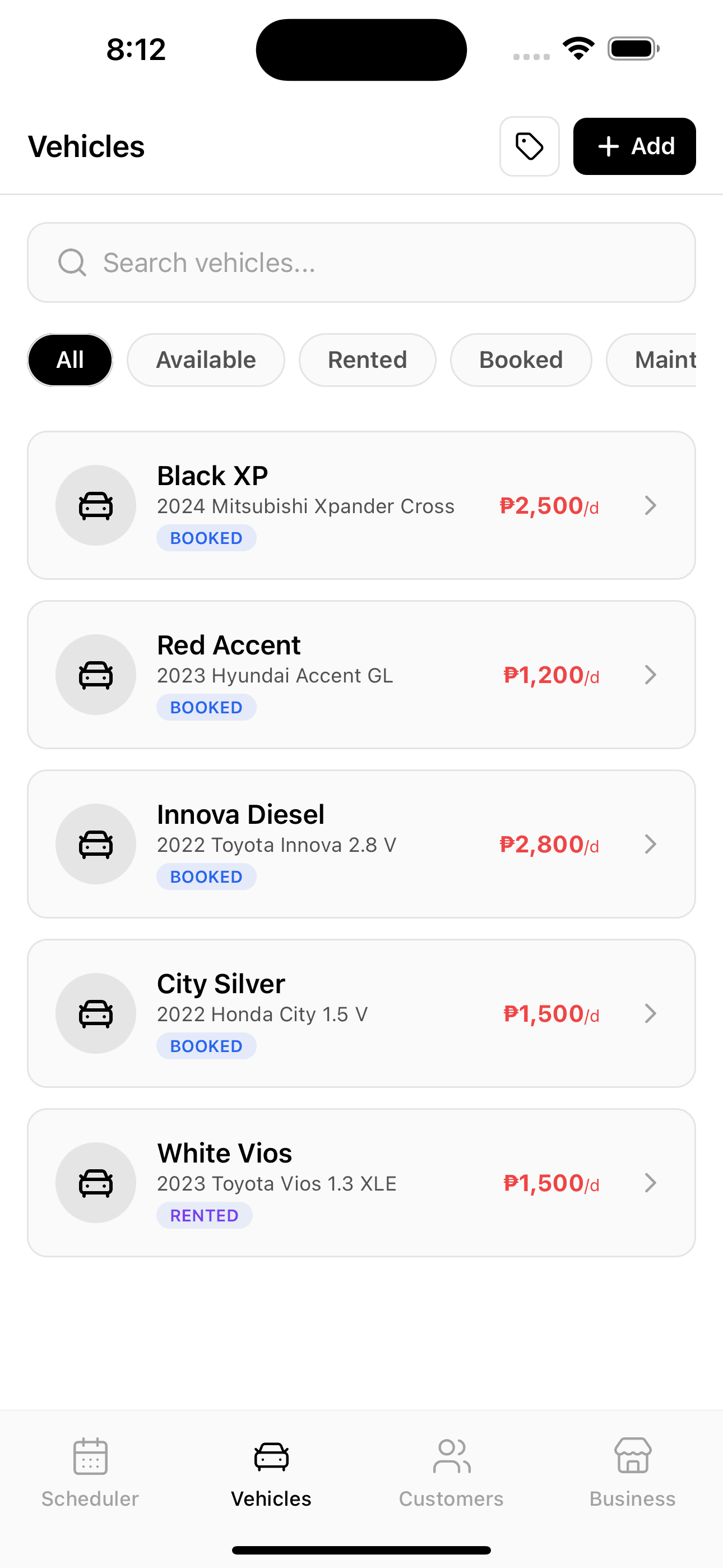 Vehicles Mobile Interface